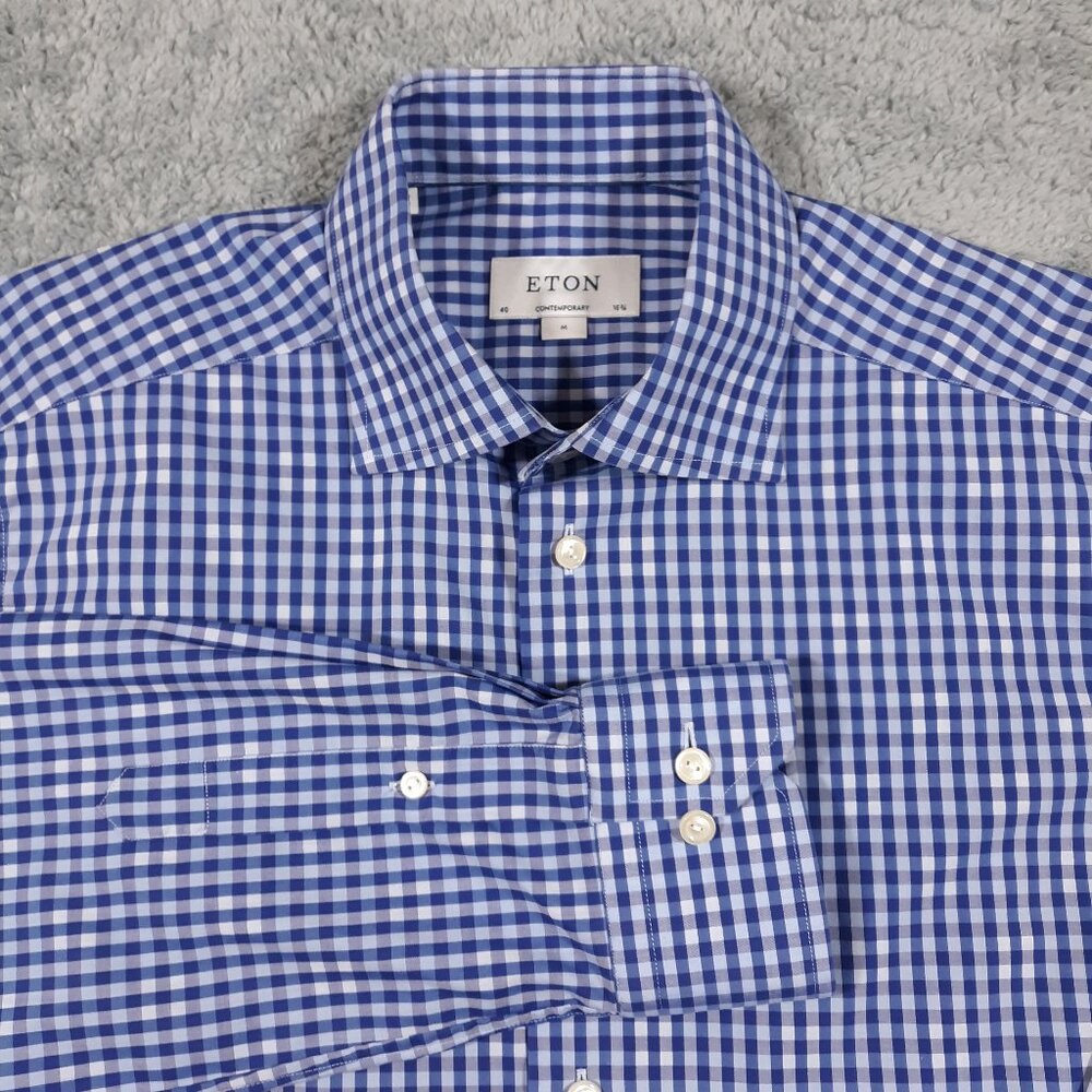 Eton Cotemporary Button Up Shirt Mens Medium 40 I‎ 15-3/4 Blue Cotton